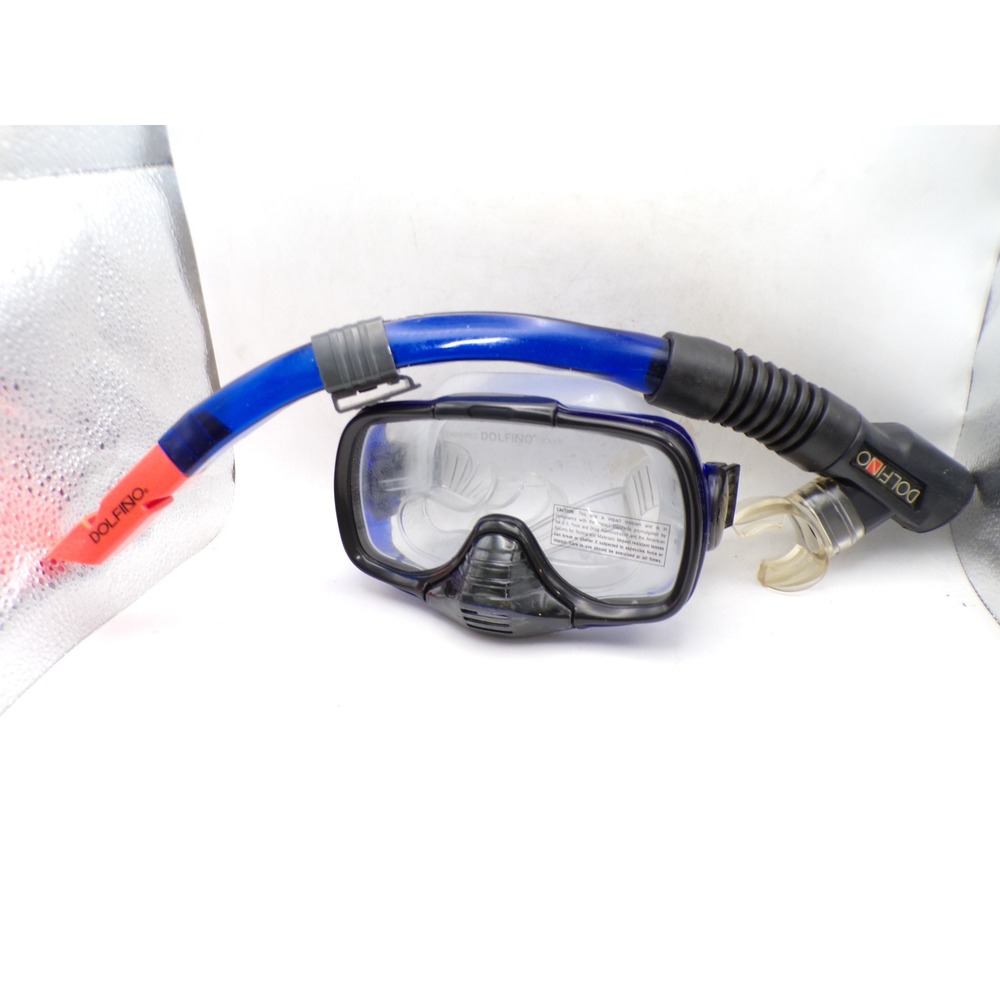 Dolfino Snorkeling Set Tempered Glass Mask and Blue Snorkel Black Frame